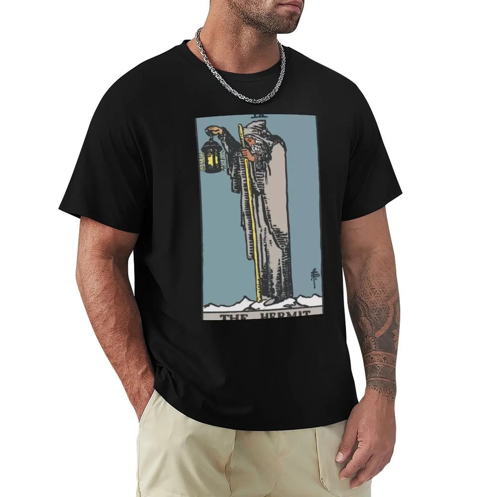 T-shirt classica The Hermit Tarot Card Rider Waite, maglietta estiva dal tocco fresco