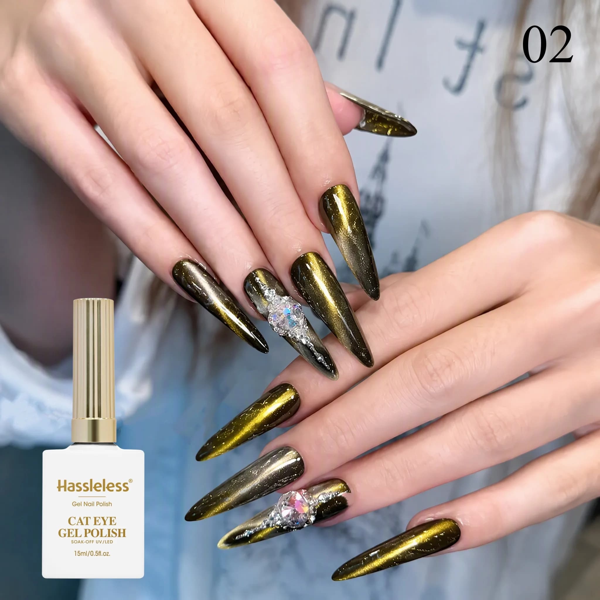 Hassleless Peacock Cat Eye Gel Polish, 0.5 ounces, easy to apply for a smooth, shiny, brush-stroke-free finish even for beginners, a must-have for home nail art enthusiasts
