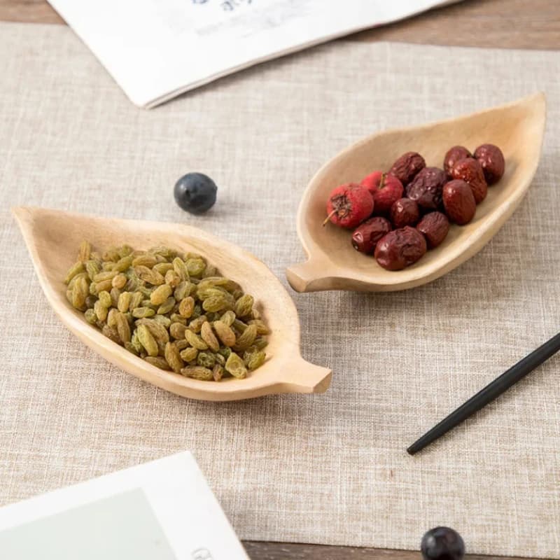 Vassoio in foglie di legno per snack di frutta secca, legno, scatola di caramelle, piatto per frutta, piatti da dessert, piatto decorativo, set da 3 pezzi