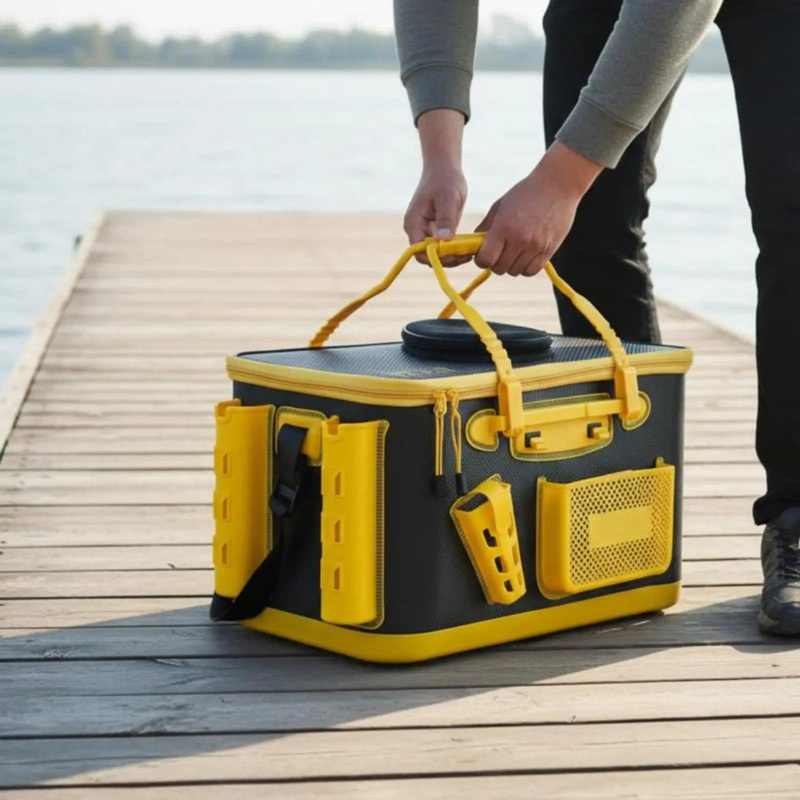 Folding Waterproof Fishing Bucket EVA Material Live Box with Pump Port Tackle Organizer for Outdoor Equipment