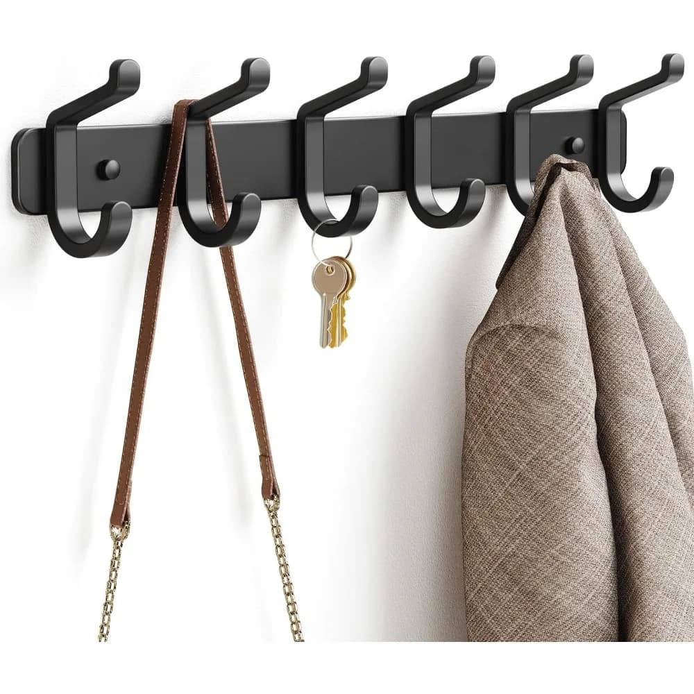 Metal Coat Rack with 6 Hooks - Ideal for Closet, Door, Entryway, Mudroom (Black, 1 Pack)
