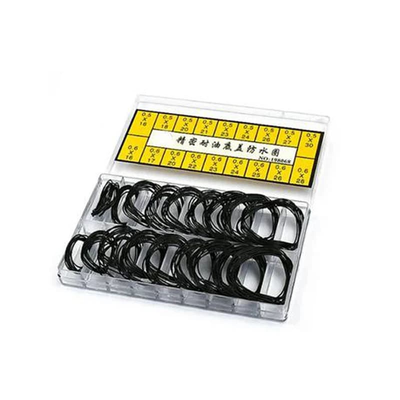 200 Pz/set Orologio Fondello In Gomma Impermeabile O-Ring Guarnizione Strumenti di Riparazione per Orologiaio Spessore 0.5 e 0.6mm High End Box