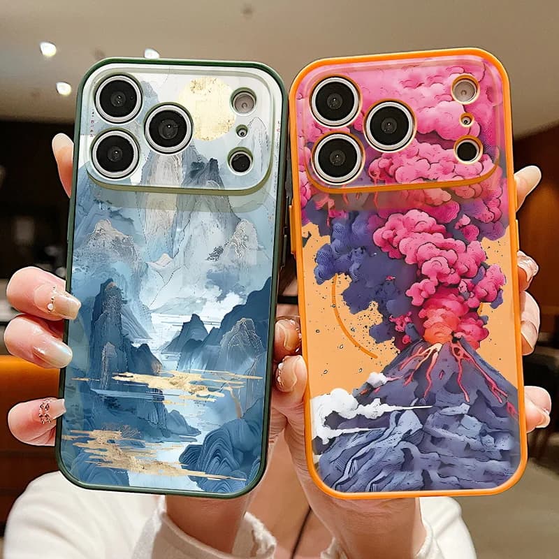 Cover per iPhone con motivo paesaggistico montano magnetico per iPhone 17 ProMax 16 15 14 13 Pro Max, compatibile con ricarica wireless MagSafe, cover rigida