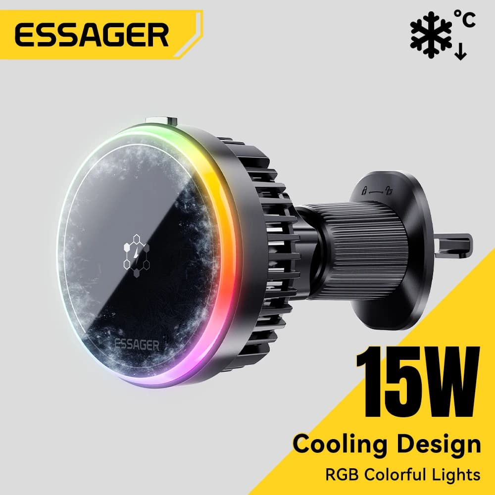 Essager 15W Magnetic Wireless Car Charger Ice Cooler for iPhone 16 15 14 13 12 MacSafe Phone Support for Car Quick Charging Station