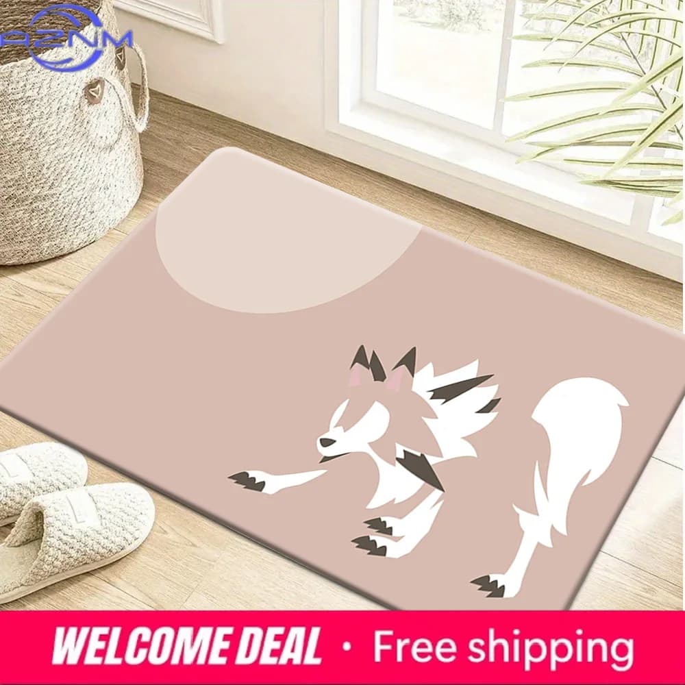 Tappeto minimalista con stampa Lycanroc Pokemon, morbido, assorbente, antiscivolo, per interni, ingresso, casa, camera da letto, bagno