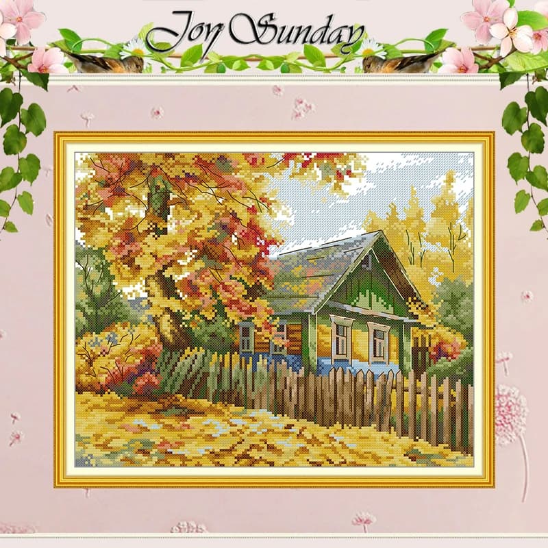 Autumn Cabin Scenery Patterns Counted Cross Stitch Set DIY 11CT 14CT 16CT Stamped DMC Cross-stitch Kit Embroidery Needlework