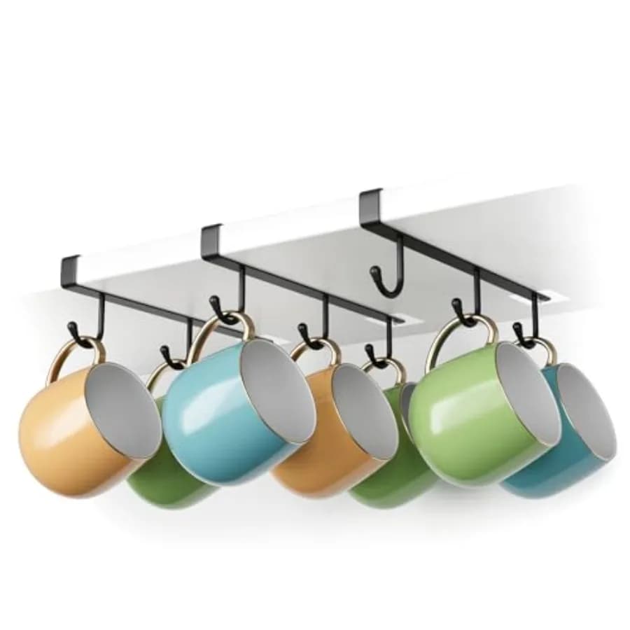 Coffee Mug Holder Under Cabinet, 3pcs Coffee Cup Holder Only Fits Flat Shelf Without Any Lip, Clip-On Coffee Mug Organizer No D