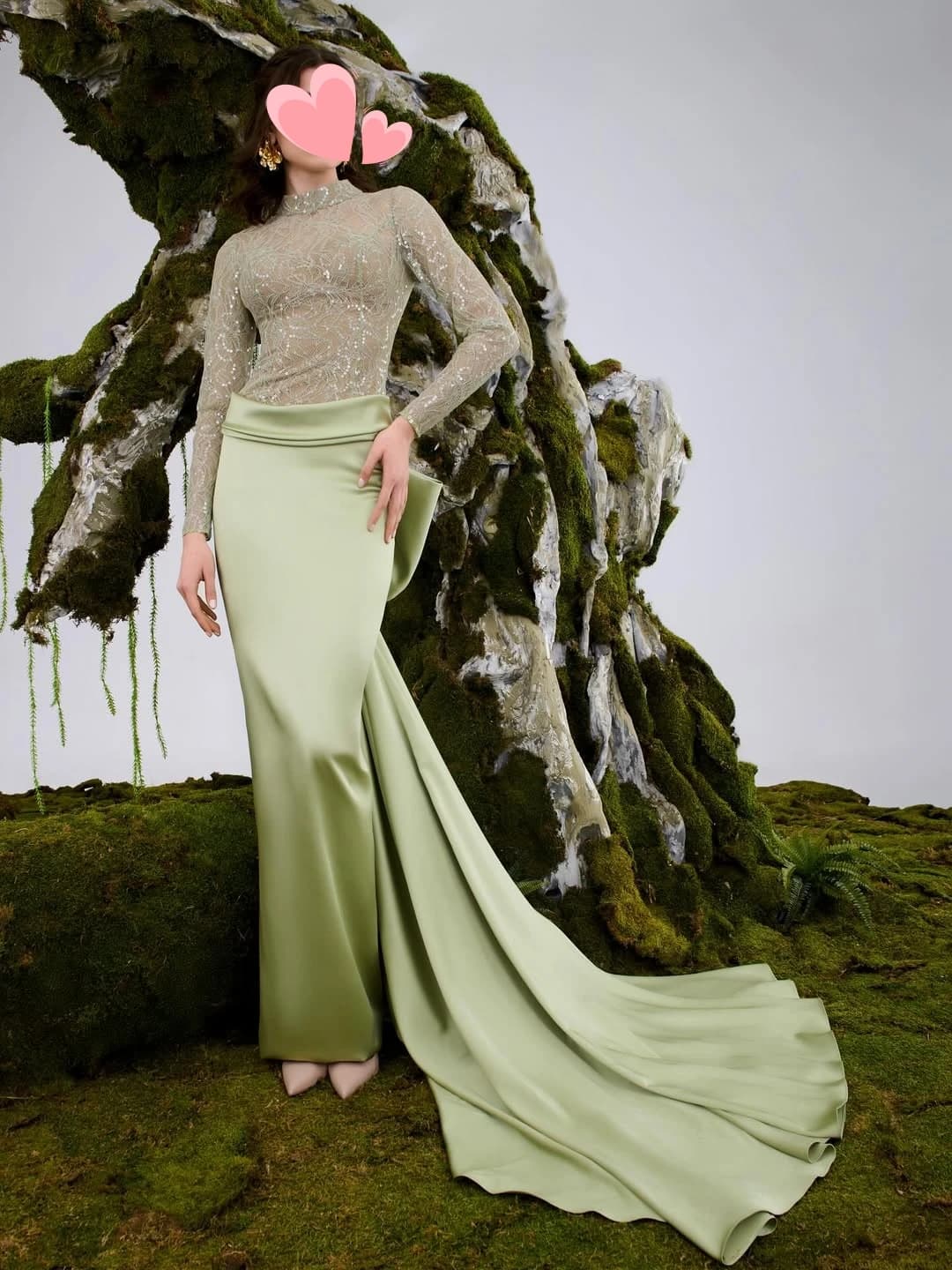 Abito Oisslec elegante vintage dolce verde pizzo raso sirena fiocco personalizzato occasione formale abito da ballo abiti da festa da sera