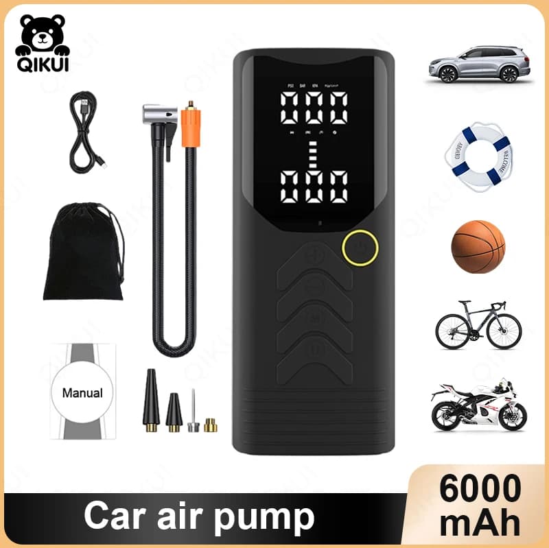 Compressore d'aria portatile per auto 5V2A 150PSI, gonfiatore wireless per pneumatici con display digitale, per moto e biciclette.