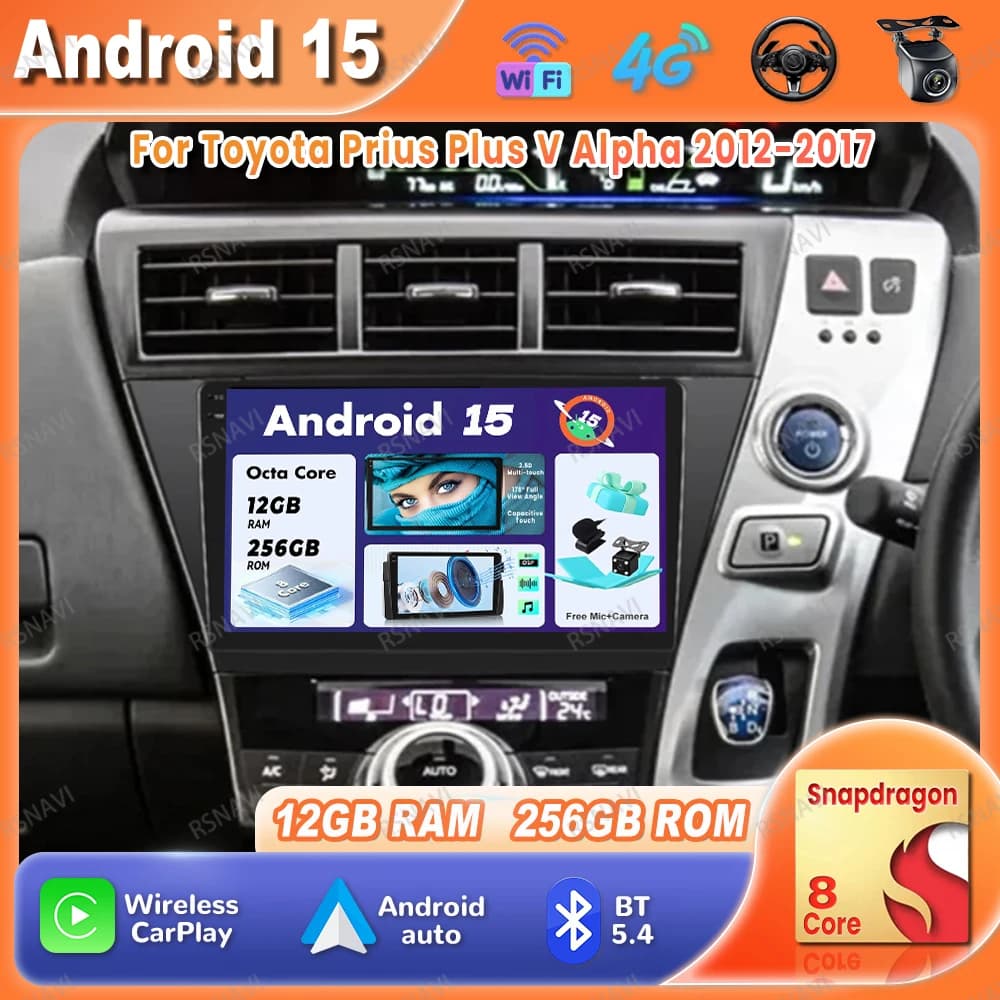 Autoradio Android 15 Per Toyota Prius Plus V Alpha 2012-2017 5G WIFI Wireless Carplay Auto Qualcomm DSP QLED Autoradio BT Stereo