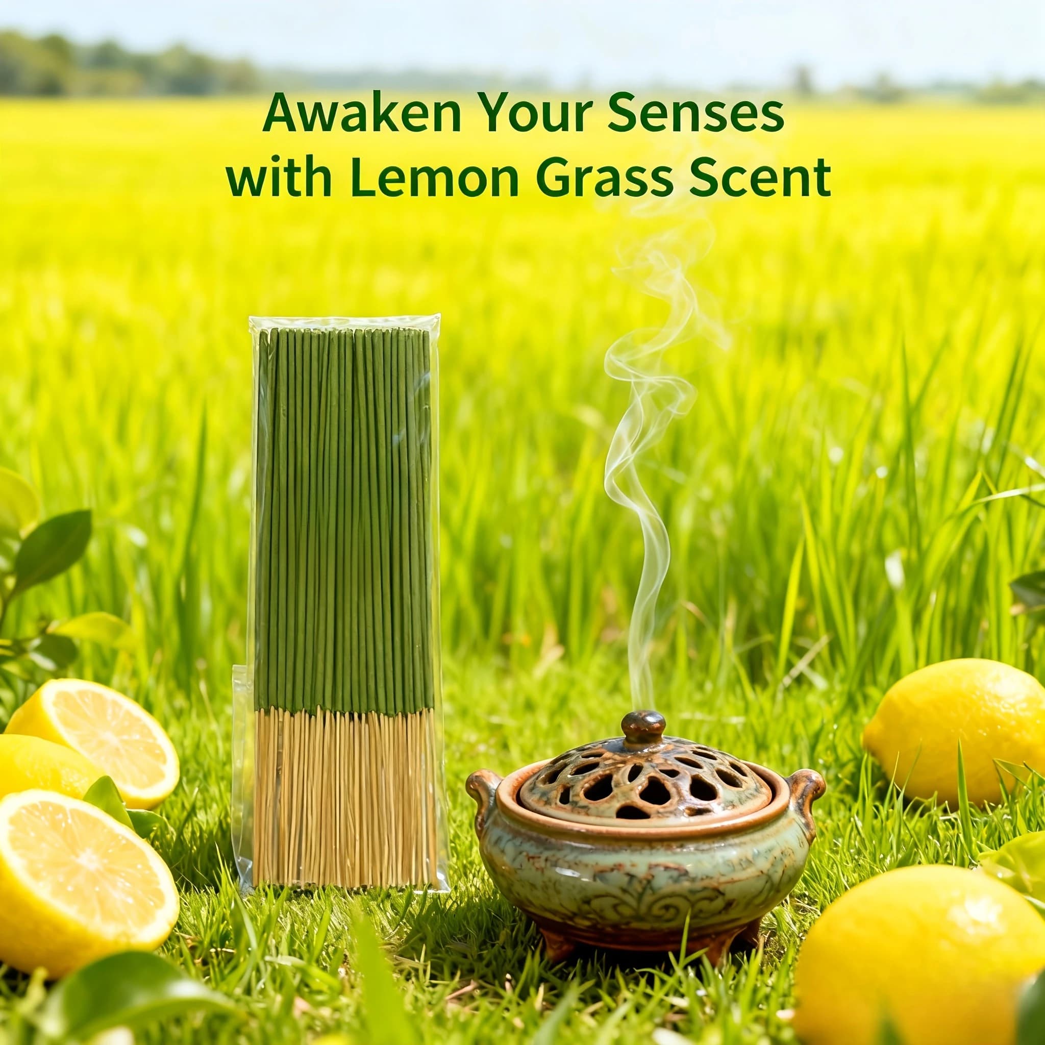 150 Bastoncini di Incenso al Lemongrass in Legno Artificiale, Profumo Estivo per Casa, Campeggio, Giardino, Piscina, Purificazione dell'Aria e Relax all'Aperto