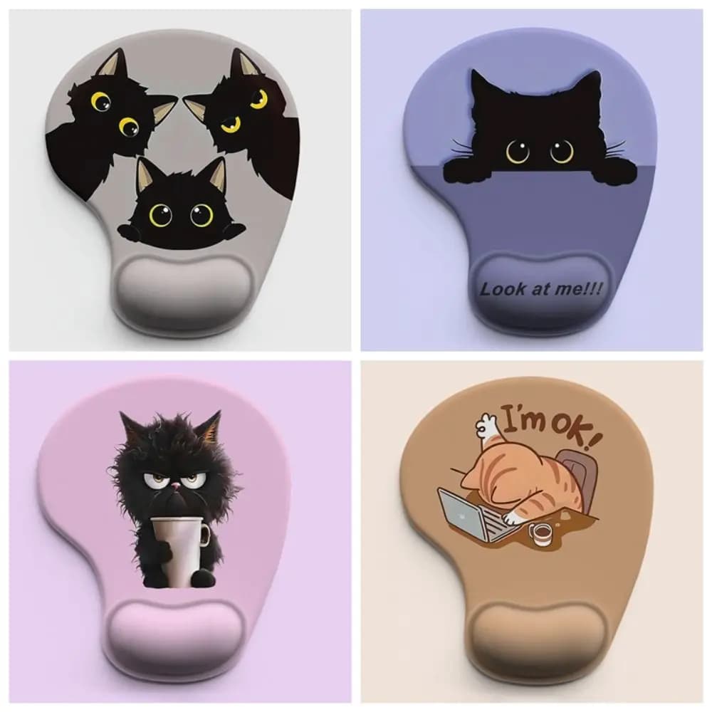 Tappetino Ergonomico per Mouse a Forma di Animale, Simpatico Tappetino Antiscivolo a Cartone Animato con Gatto, Comodo Tappetino da Scrivania con Supporto per il Polso per Casa e Ufficio
