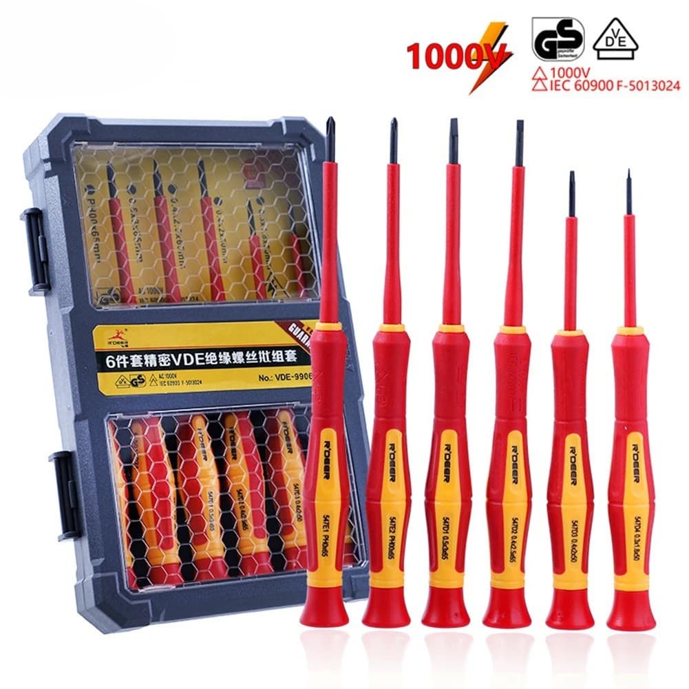 Set di Cacciaviti di Precisione 6 in 1, Isolati fino a 1000V, Punte Phillips e Piatti, Magnetici, Strumento Multifunzionale per Riparazioni Elettriche