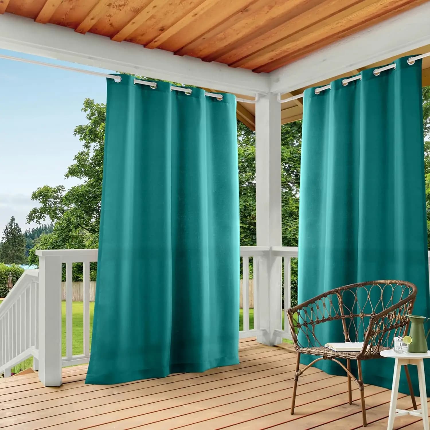 Tende Filtranti Luce per Interni ed Esterni con Occhielli, Pannelli Pesanti Idrorepellenti, Set da 2 Pezzi 54x120, Verde Teal Scuro