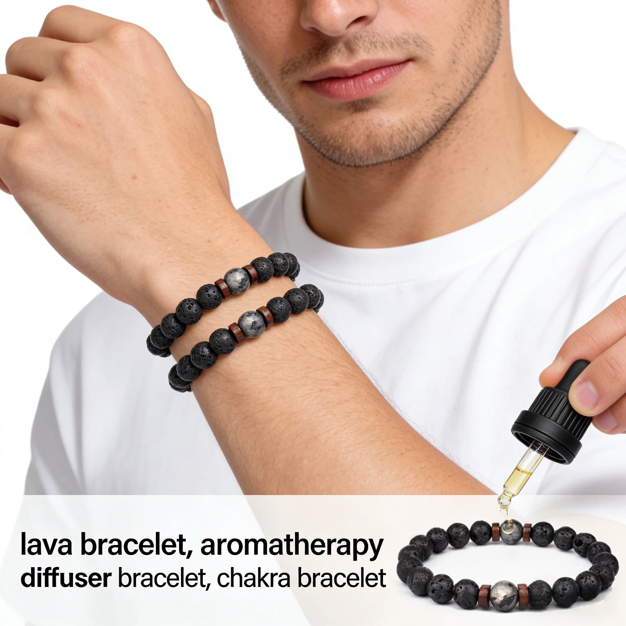 Bracciale da uomo con perle di pietra di luna naturale, bracciale tibetano Buddha, bracciali diffusori di chakra in pietra lavica, gioielli da uomo, regalo, dropshipping