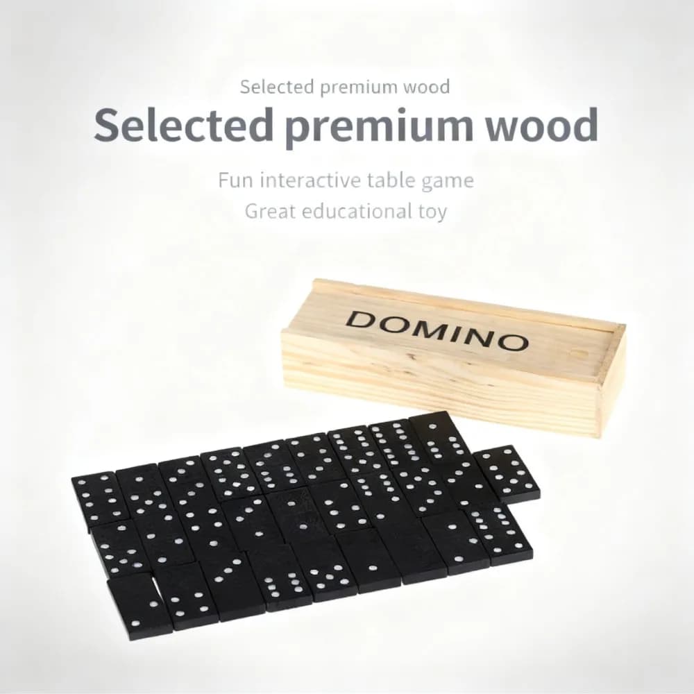 28 Pcs Black Dominoes Wooden Box With Black Dominoes Wooden Board Game Teaching Aids Party Game Children's Day Gift