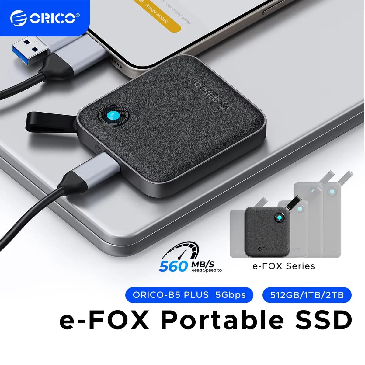 ORICO B5 PLUS Disco rigido esterno portatile a stato solido Disco rigido esterno USB 3.2 Gen2 SSD per iPhone 15/Pro Windows Mac leggero