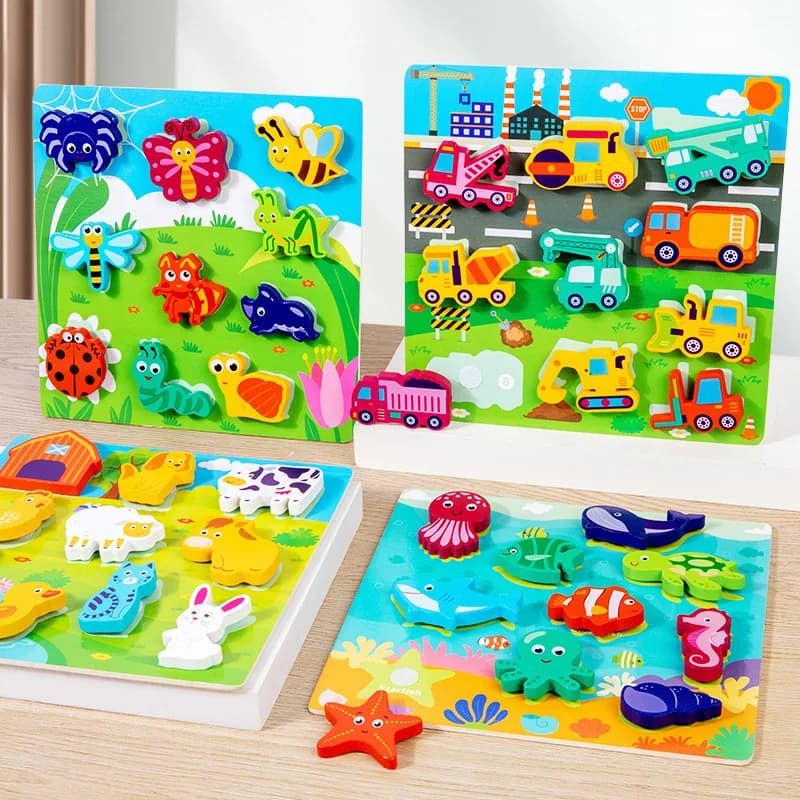 Giocattoli Montessori in legno Trasporto di animali Frutta di animali marini Educazione precoce Divertimento Pasta 3D Puzzle Giocattoli per bambini Regalo per bambini