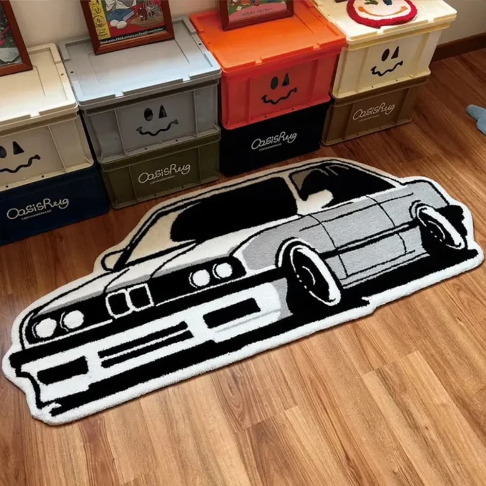 VIKAMA Tappeto creativo a forma di auto Morbido, caldo e antiscivolo Tappetino per ingresso camera da letto Tappeto da comodino Soggiorno Divano Tappeto Decorazioni per la casa