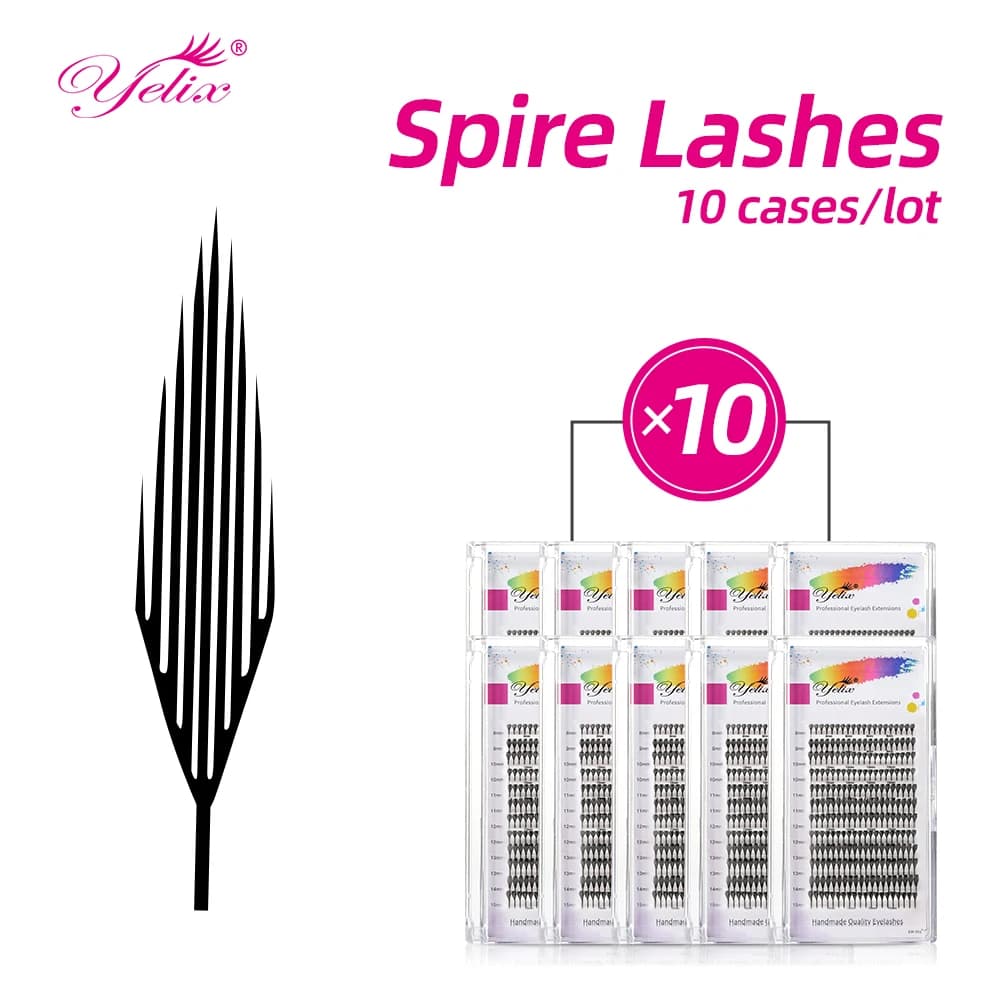Yelix 10 Casi Estensione Ciglia Spire Individuale Cashmere Naturale Manga Ciglia Finte Super Morbide Forma di Piuma Ciglia Comiche