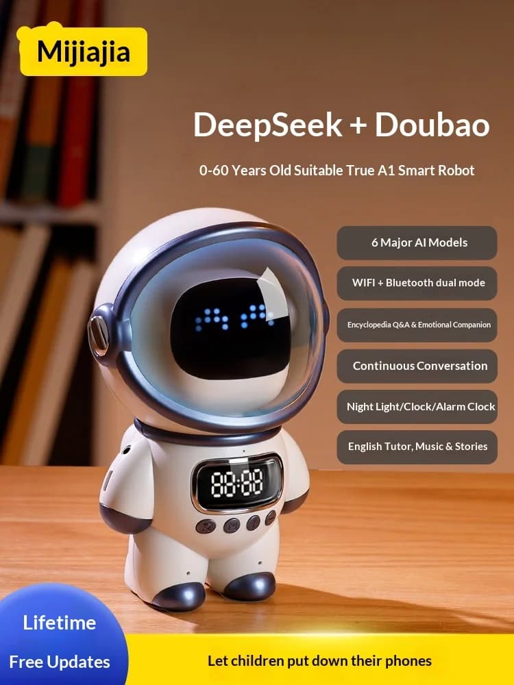 Robot AI Mijia con 6 Modelli AI, WiFi e Bluetooth Dual Mode, Compagno da Scrivania, Luce Notturna, Orologio, Sveglia, Regalo di Capodanno