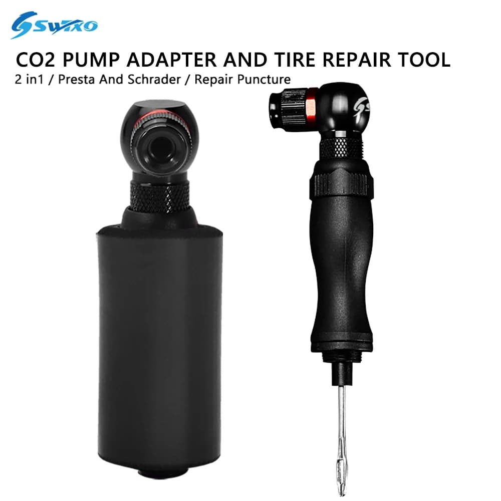 2 in 1 Strumento di servizio per puntura pneumatici Tubeless Pompa per bici Gonfiatore CO2 Strumento di riparazione pneumatici Tubeless per bicicletta Valvola Presta Schrader