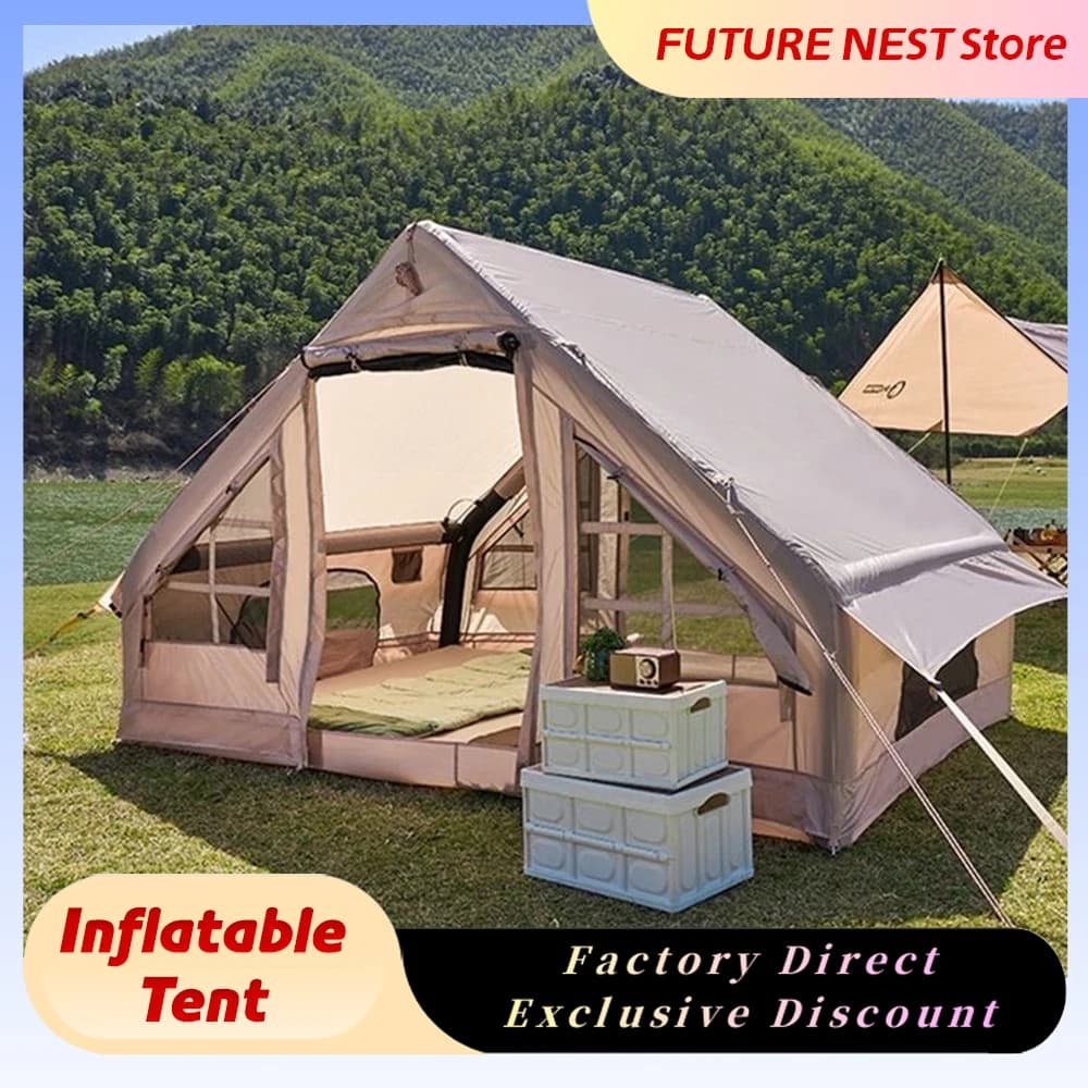 Outdoor Inflatable Camping Tent with Air Pump, Easy to Fit, Oxford Fabric Rain and Snow Resistant, Beach Folding Tent