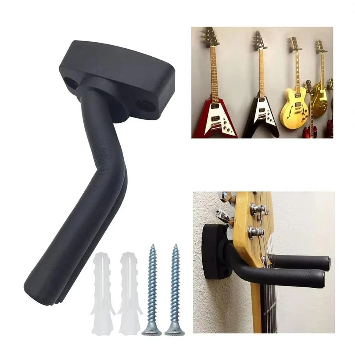 Miwayer Gancio per montaggio a parete per chitarra Gancio per chitarra nero Gancio a muro per chitarre di tutte le dimensioni Basso Mandolino Banjo Ukulele