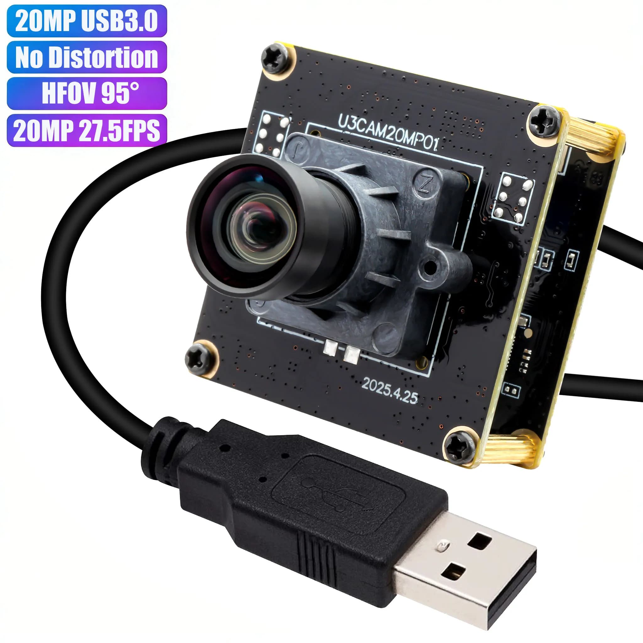 ELP Ultra HD 20MP 27.5fps High Speed USB3.0 Camera Module 95° Wide Angle Mini UVC Webcam Board for PC Laptop Lightburn