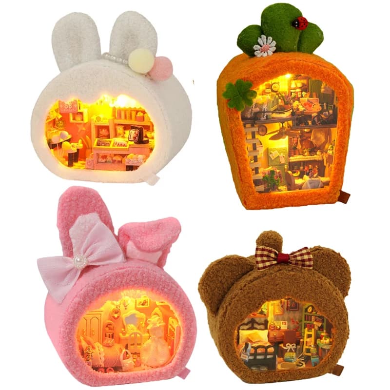 Kit di costruzione in miniatura in legno fai da te carota coniglio carino Casa assemblata Mini case delle bambole decorazione della Casa amici regali di compleanno