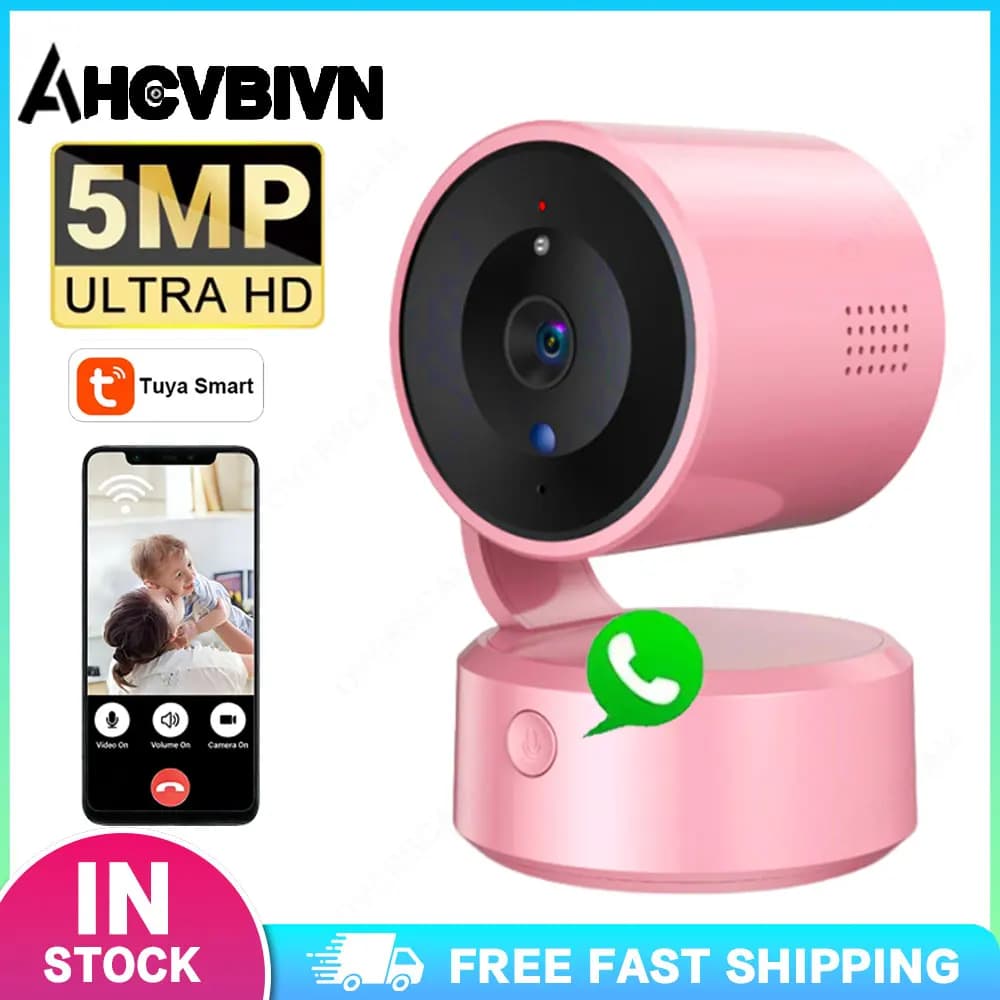 Telecamera IP di Sorveglianza Tuya 5MP per Bambini e Animali Domestici con WiFi, PTZ, Chiamata One-Touch, Tracciamento Automatico, Visione Notturna a Colori e Audio Bidirezionale