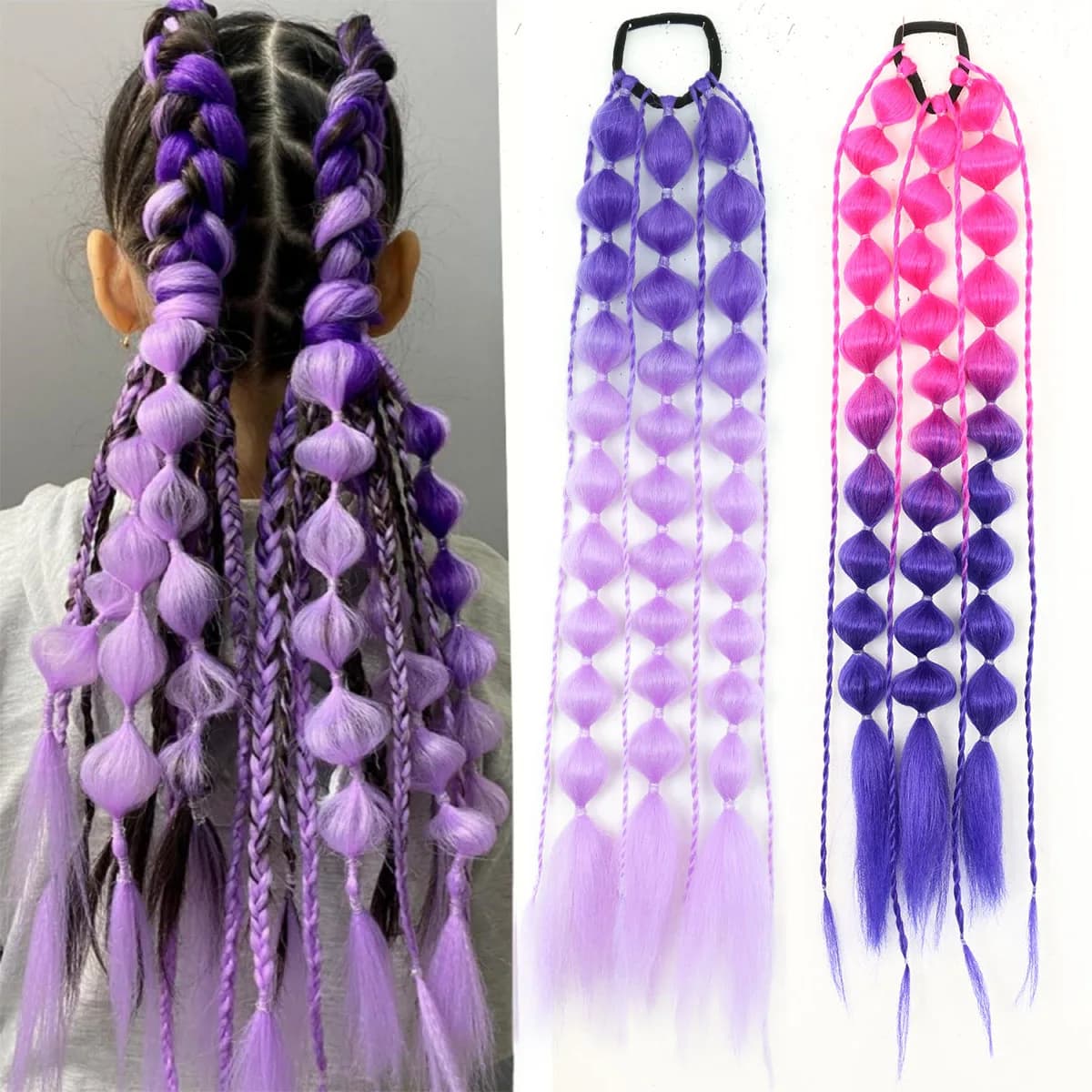 Sintetico 1 pz estensione coda di cavallo corlorful treccia a bolle lunga lanterna posticci coda di cavallo intrecciata con cravatta per capelli parrucchino dritto
