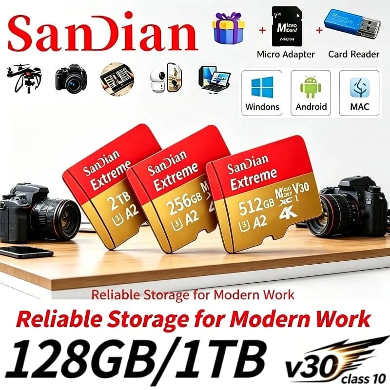 2026 Originale Scheda di Memoria Micro TF/SD da 1TB, 128GB, 256GB, Mini Scheda di Memoria Classe 10 per Fotocamera/Telefono/Drone