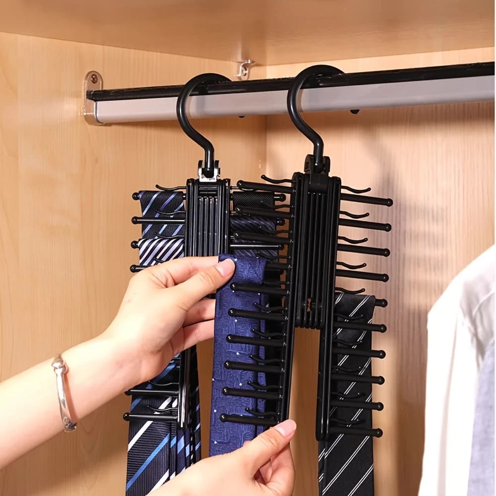 Rotatable Tie Hanger Adjustable Tie Storage Rack Large Capacity Belt Scarf Storage Shelf Skidproof Wardrobe Clothes Organizer