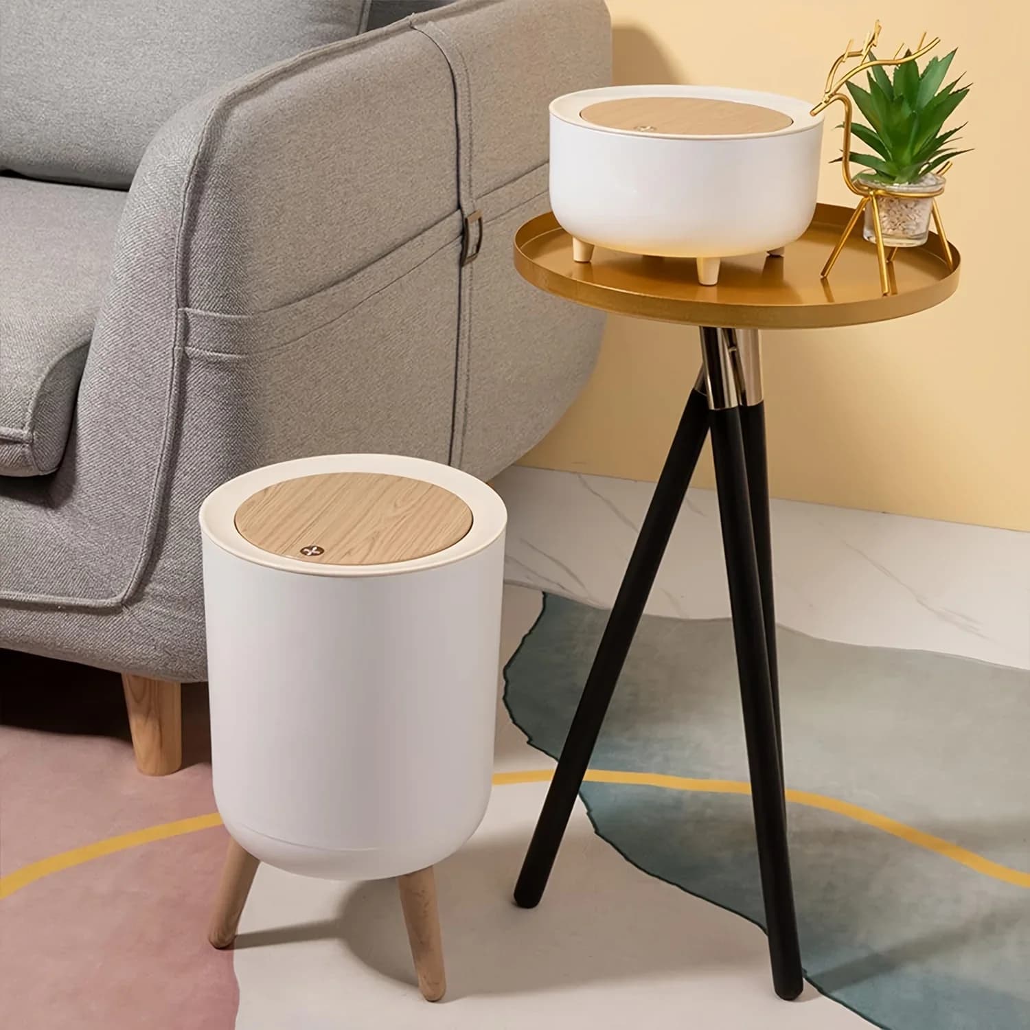 Pattumiera rotonda con coperchio, pattumiera bianca con piede, cestino di carta, cestino per camera da letto, cucina, bagno, ufficio, soggiorno