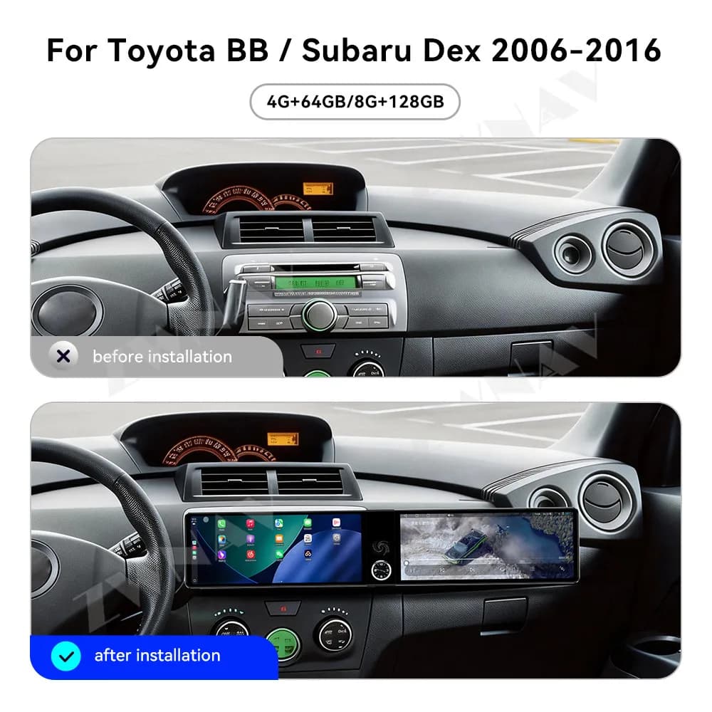 Dual 12.3” For Toyota BB/Subaru Dex 2006-2016 Android 13 GPS navigation BT5.0 carplay multimedia player radio wireless head uni