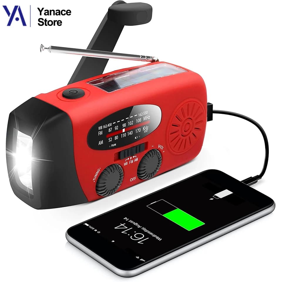Combat & Disaster Prevention Radio Multifunctional FM Radio hand-cranked power generation & Solar Charger Outdoor Flashlight