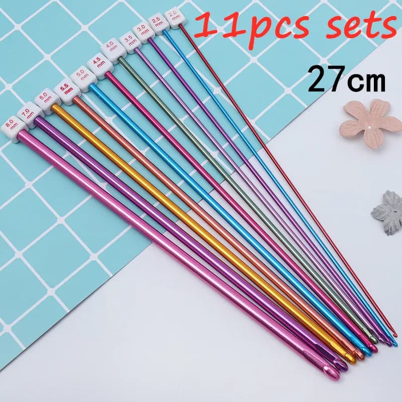 11 pezzi ganci set di ferri da maglia colori assortiti tunisino afghano alluminio ferri da maglia ganci cucito kit di strumenti fai da te