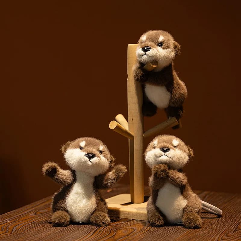 Portachiavi Peluche Lontre Carino 15-25cm, Ciondolo Realistico Animale Imbottito, Bambola di Peluche, Anello Portachiavi per Decorazione Borsa, Regali per Ragazze