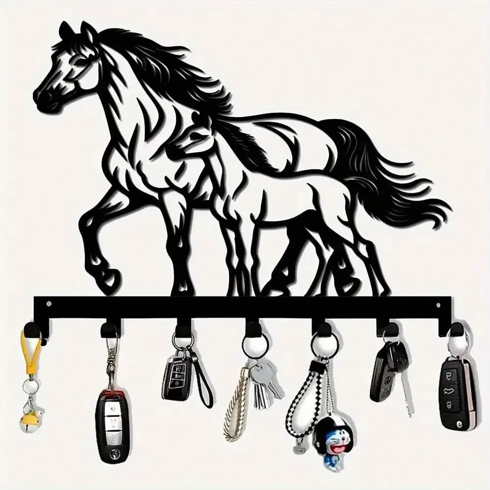 Portasciugamani da parete VaultKey in metallo con 7 ganci, decorazione a forma di cavallo, antiruggine, per ingresso