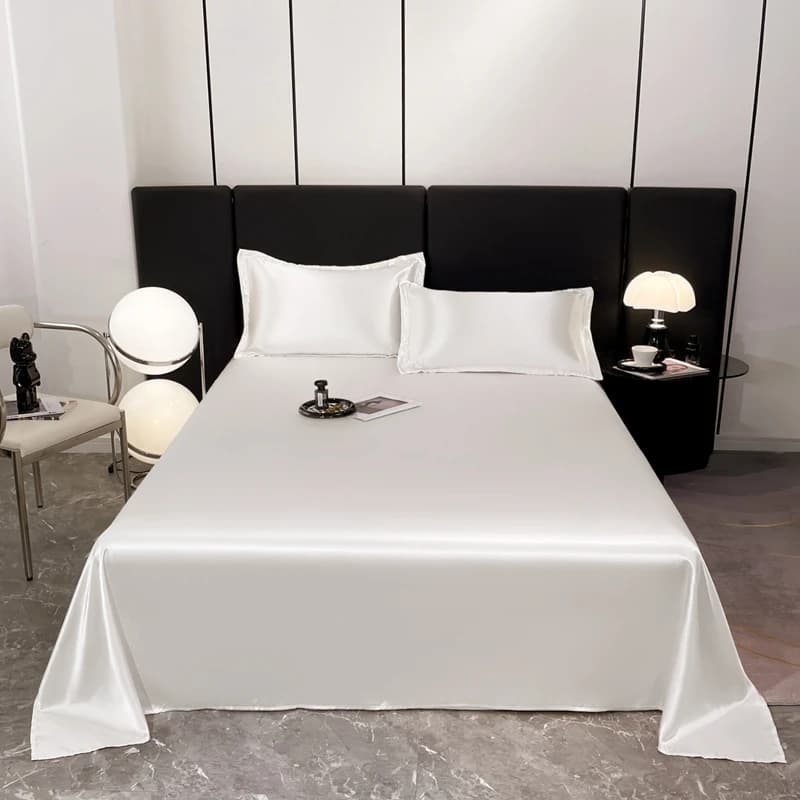 Silk Flat Sheet Mulberry Silk Bed Sheet Queen Size Optional Pillowcase Silky Skin Care Anti Stain Luxury Bedroom Bedding Set