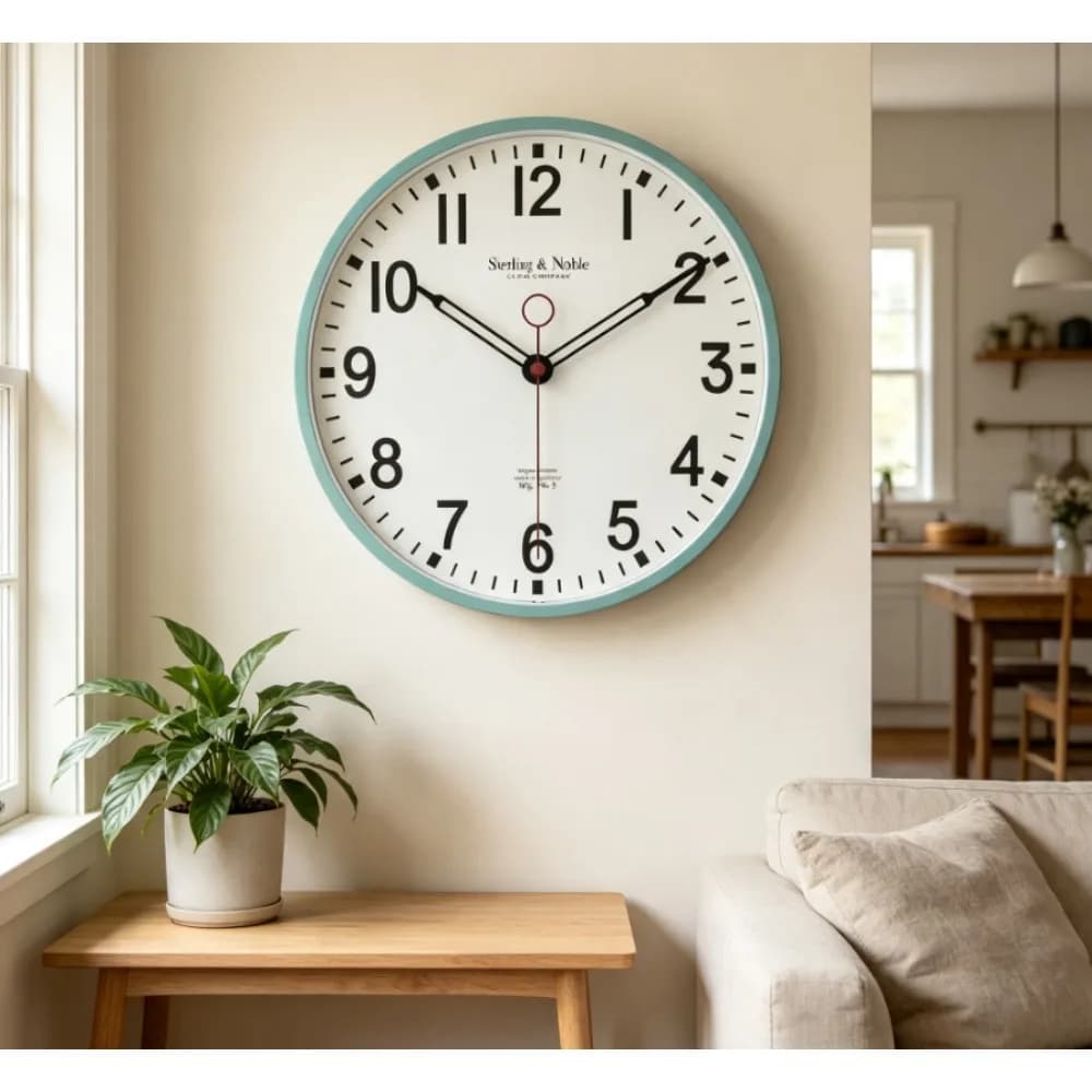Mainstays Indoor 11.5\" Round Mint Green Arabic Retro Schoolhouse Analog Wall Clock