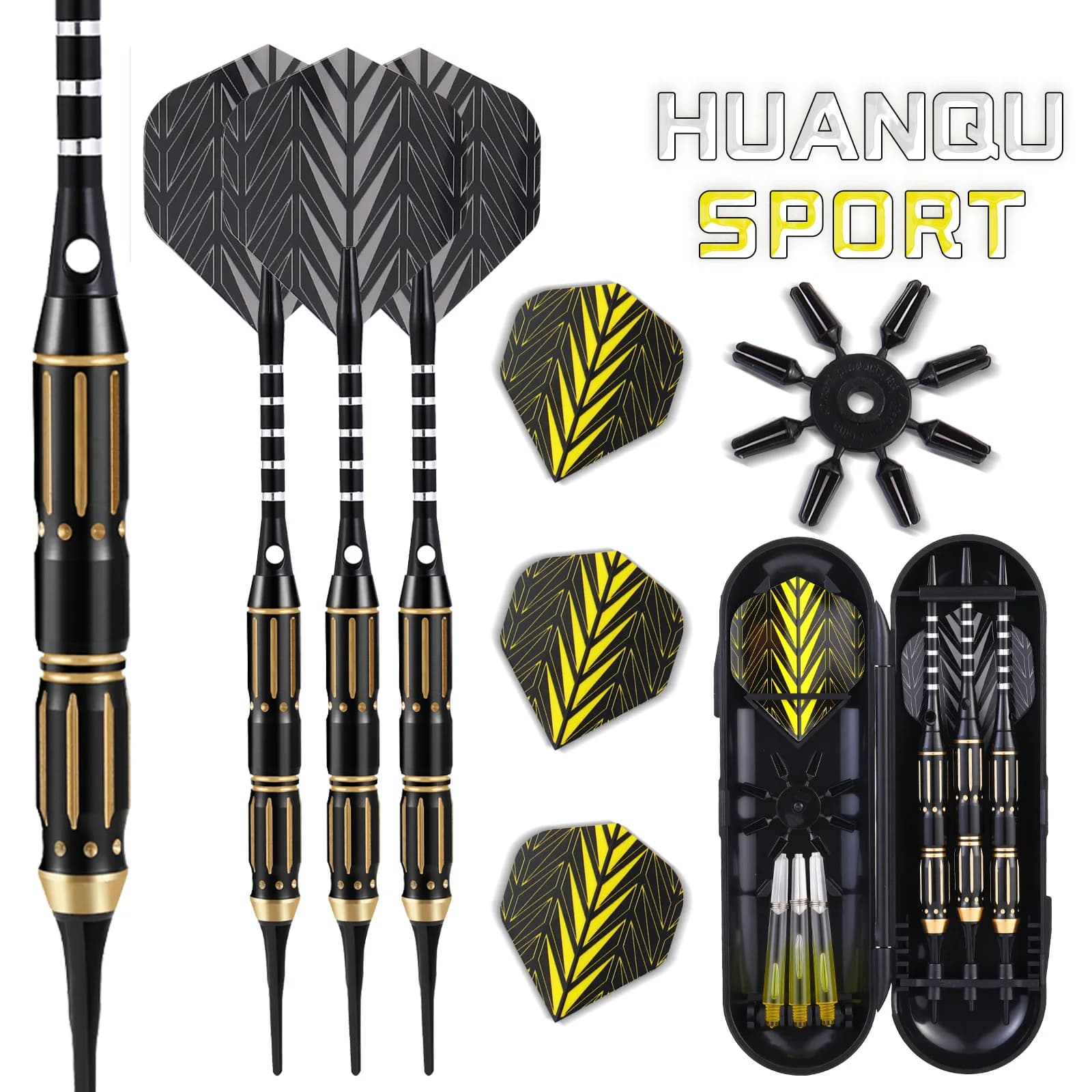 Set di freccette in rame Huanqu da 3 pezzi, ciascuna con un peso di 20 grammi, include aste e alette di ricambio, freccette professionali complete, la scelta preferita per gli appassionati di freccette, freccette con punta morbida dotate di punte di sicurezza extra, adatte per allenamento e intrattenimento indoor e outdoor, regali di Natale, Halloween, Capodanno/regali di compleanno
