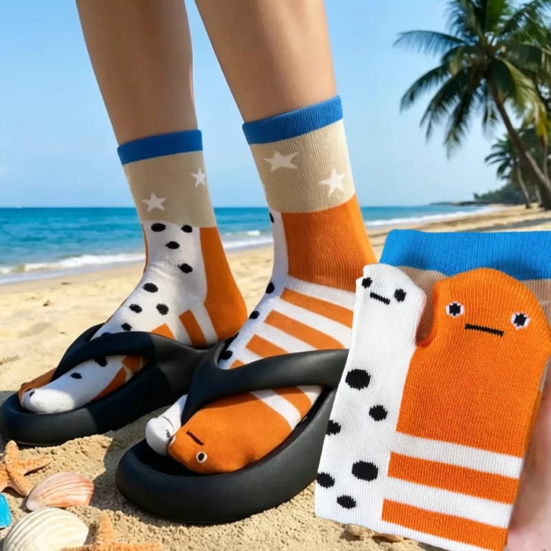 2026 Creative Garden Eel Mid-Calf Socks Spring/Summer Lightweight Cute Cartoon Japanese Style Stripes Funny Socks for Slipper