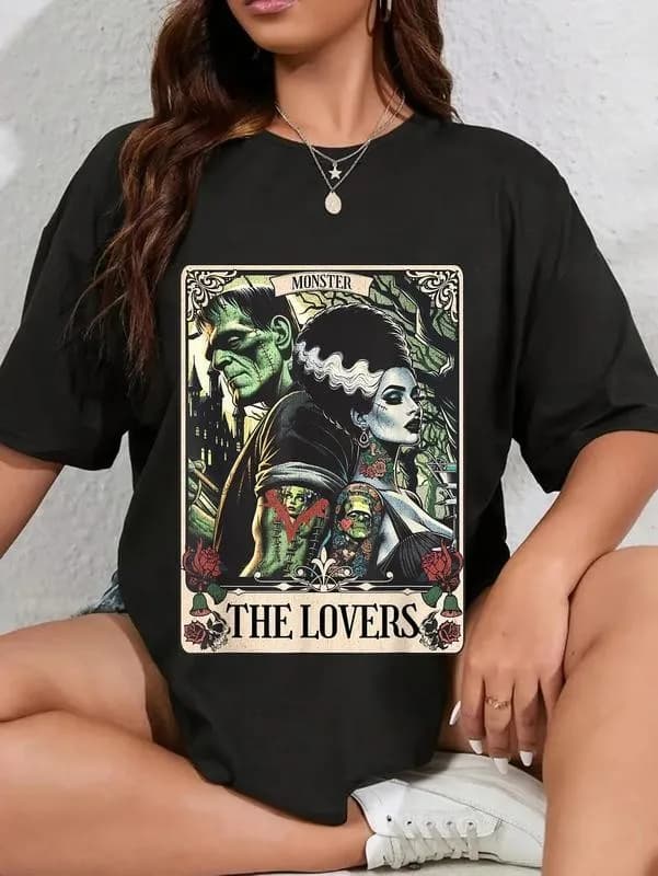 Frankenstein & Bride Tarot Lovers T-Shirt