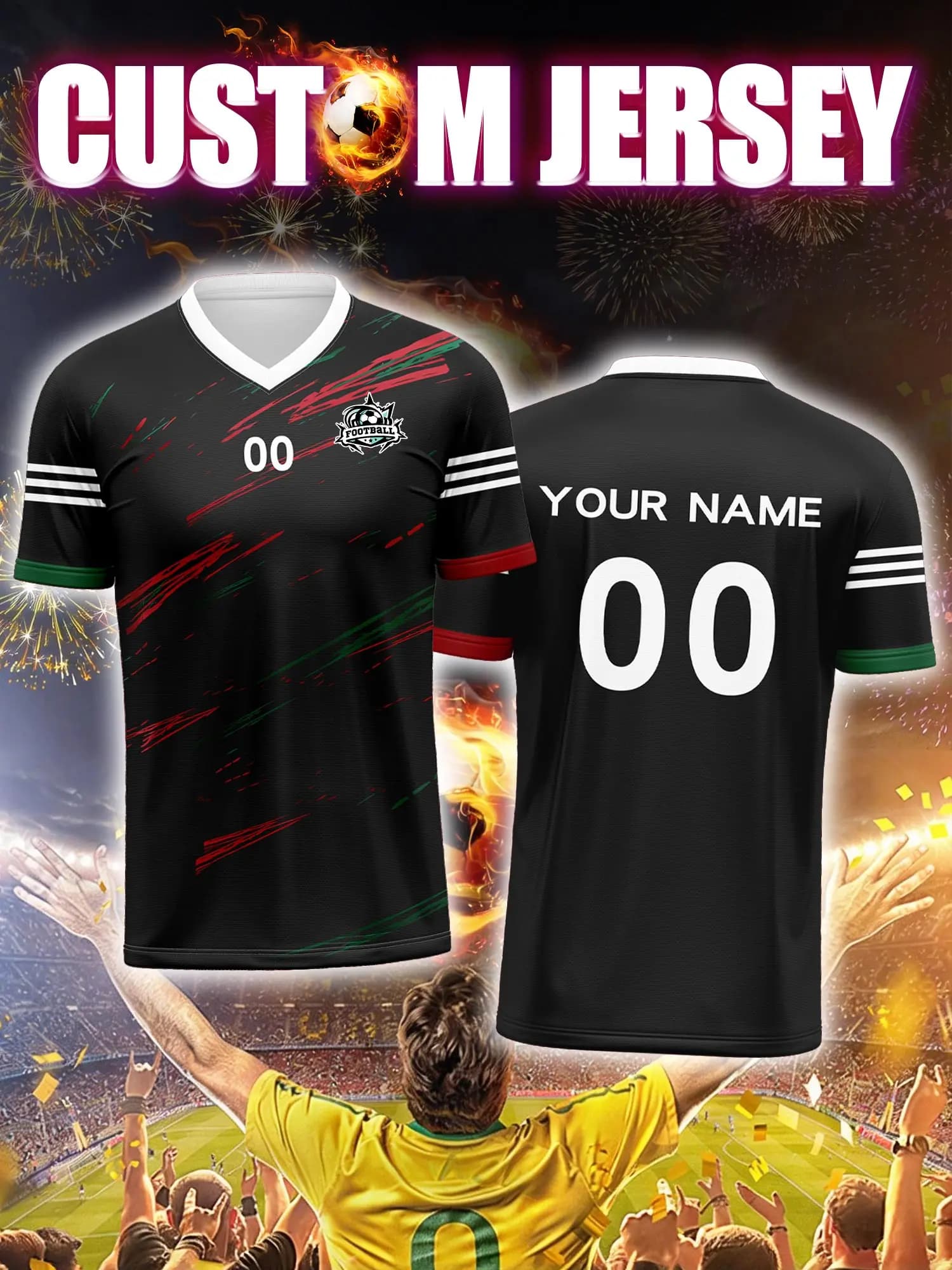 Maglia da calcio personalizzata con immagine, numero e nome personalizzati, abbigliamento casual da tifoso per l'uso quotidiano.
