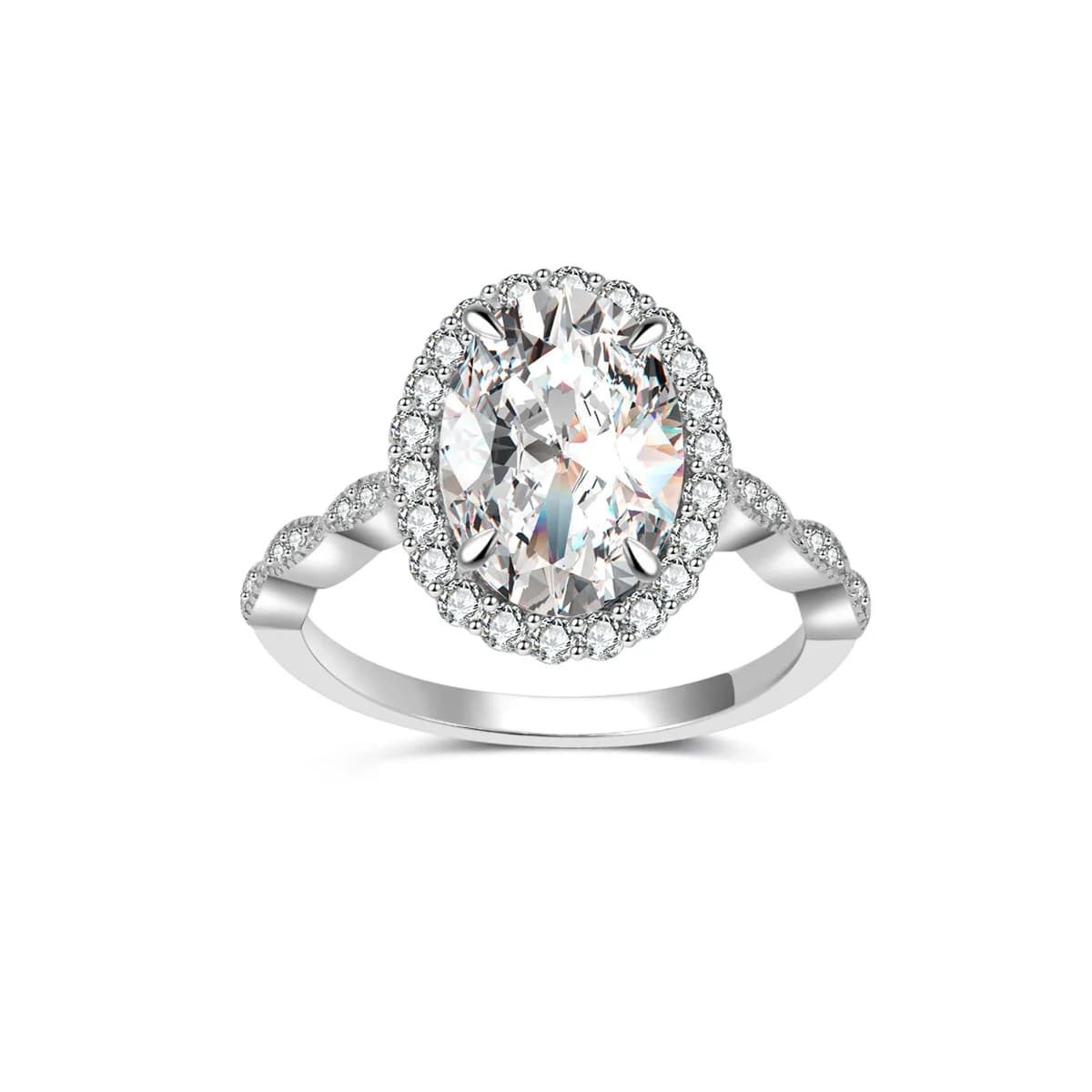 Anello ovale in argento S925 con moissanite completamente intarsiato Anello in pietra principale Luce di lusso elegante stile di fascia alta