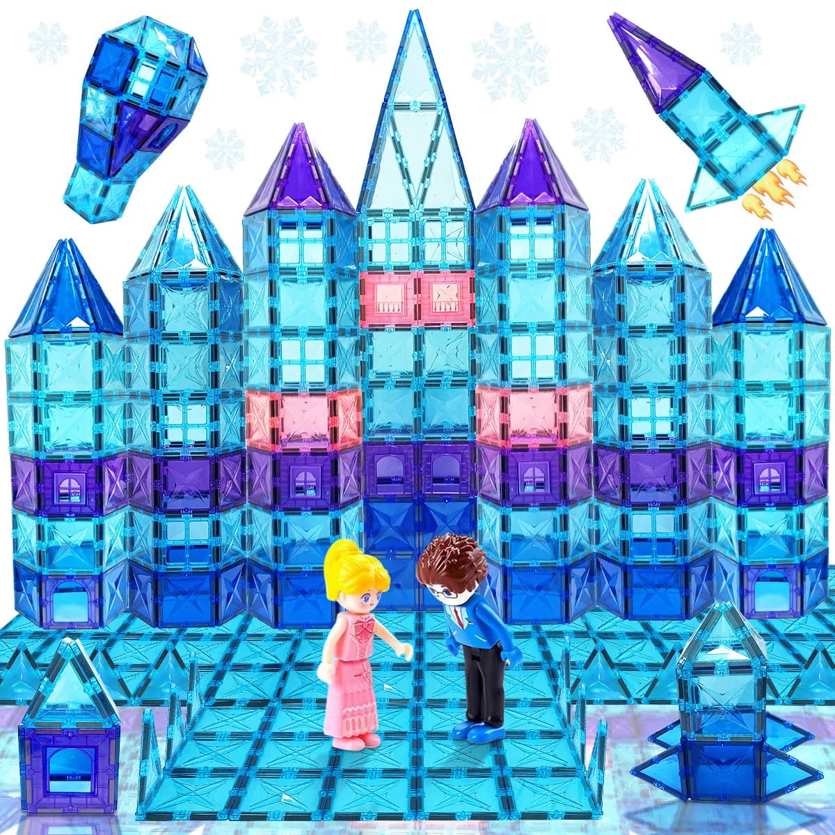 Giocattoli congelati per ragazze piastrelle magnetiche Princess Castle Building Blocks giocattoli giocattoli per ragazze blocchi magnetici regali di compleanno STEM Toys