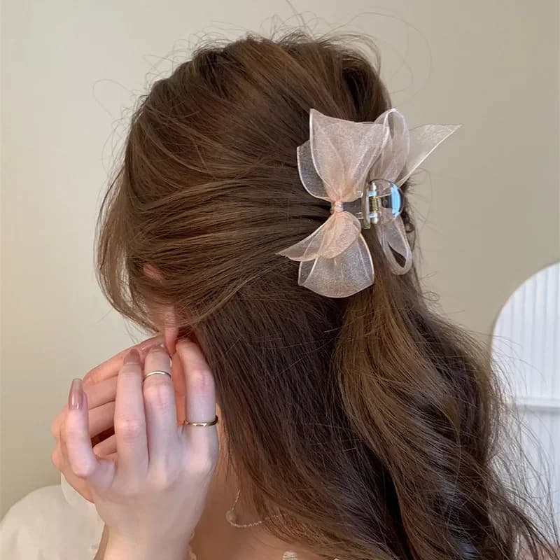 Lace Mesh Bow Hair Claw Clamp Women Girls Sweet Bowknot Hair Grabs Clamp Korean Bangs Hairpins Headdress Accessories White Black