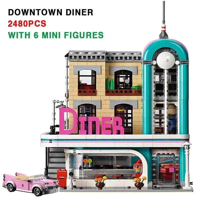 Disponibile 2480 Pezzi Blocchi da Costruzione Downtown Diner, Giocattoli Compatibili con 10260 15037, Regalo di Natale e Compleanno